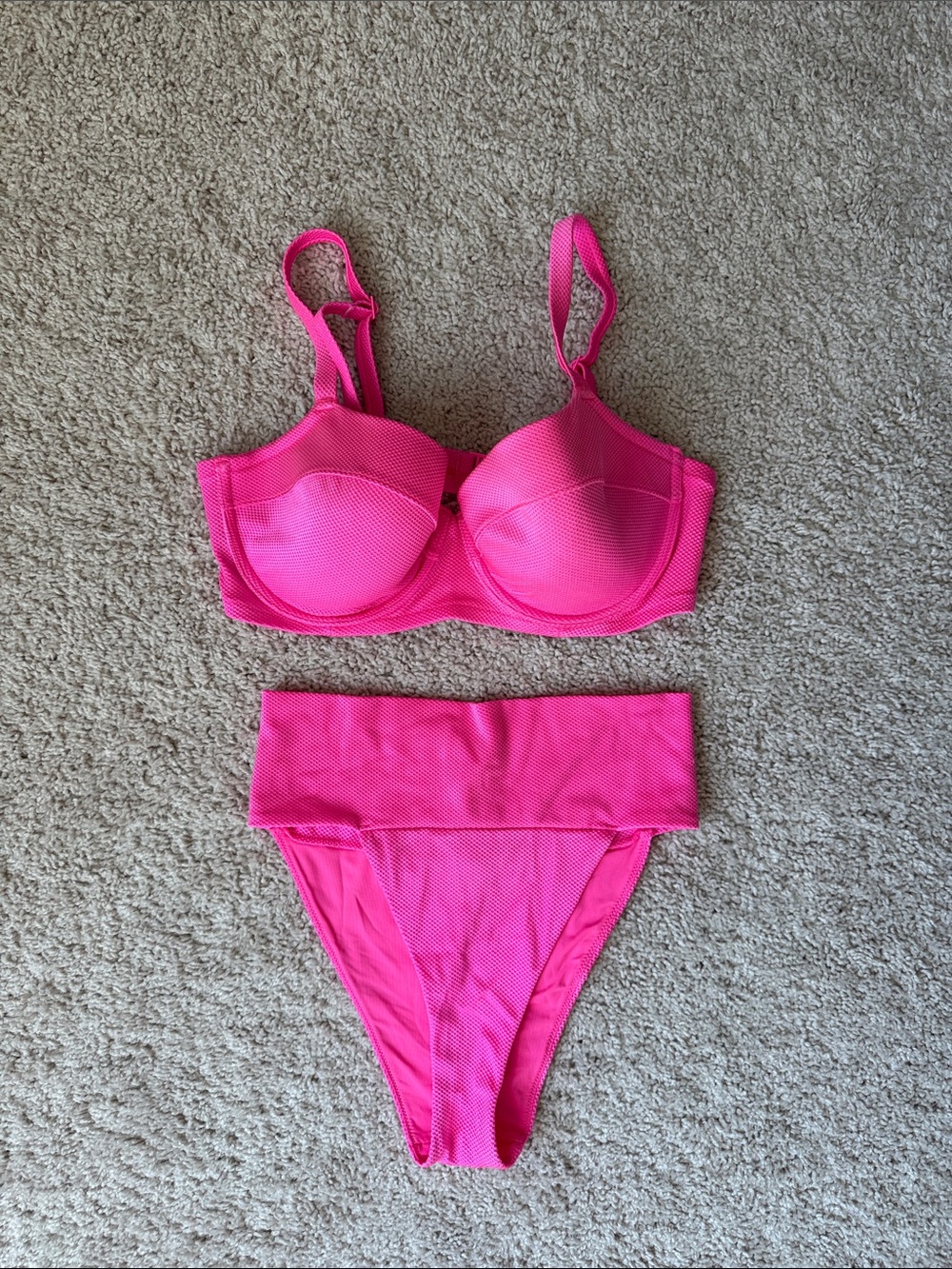 aerie Hot Pink Underwire Bikini Top with High-Waist Bottom